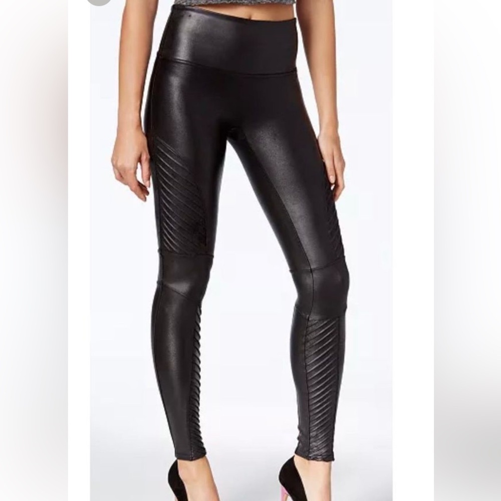 SPANX Faux Leather Moto Leggings Seamless Tummy Control Contoured Leggings sz xs